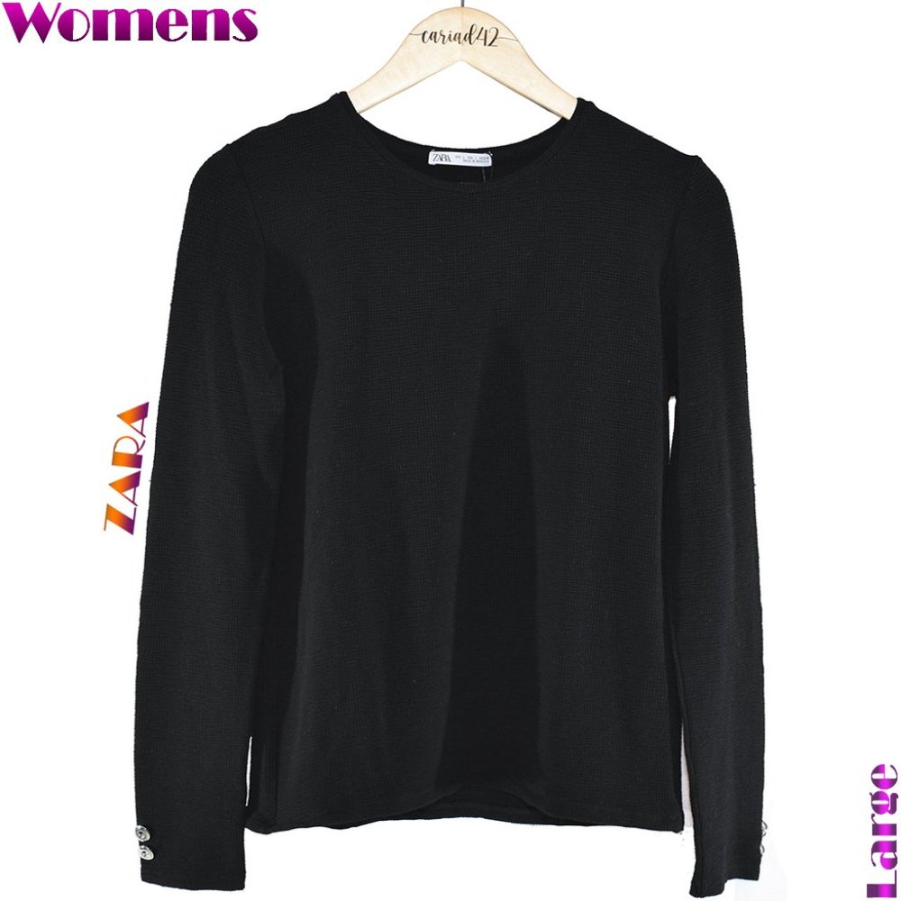 Zara Womens Black Waffle Viscose Sweater Top Large